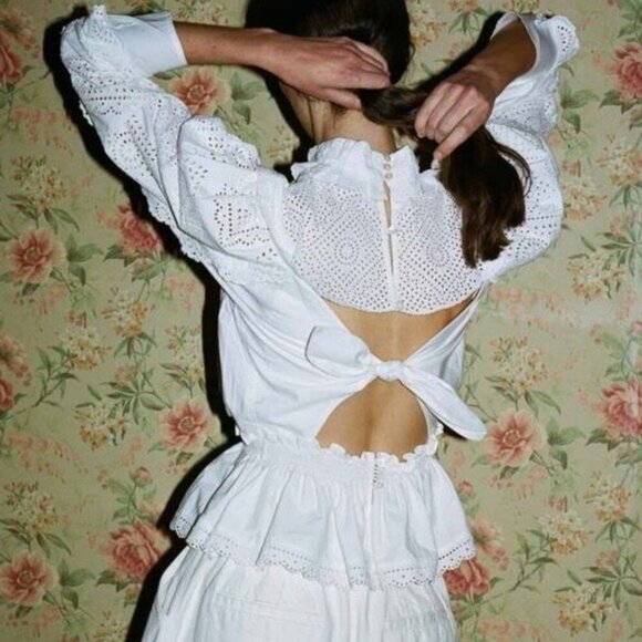 NWT Sea New York Vienne Eyelet Lace Open Back Cotton Blouse White Size 8 - Picture 15 of 15